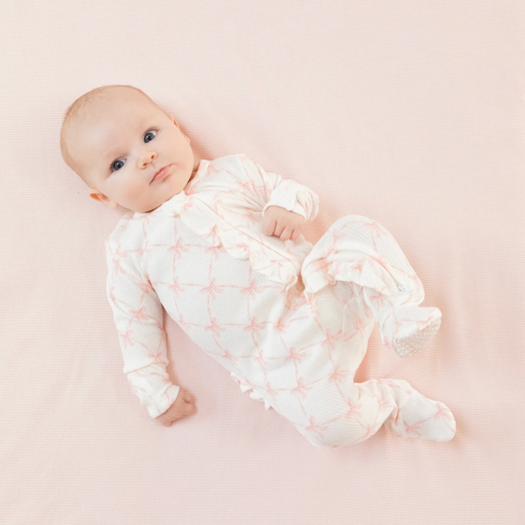 Ribbon Bow tretllis Ruffe Zipper Sleeper - Little Kinfolk Boutique | Children's Clothing Regina, SK