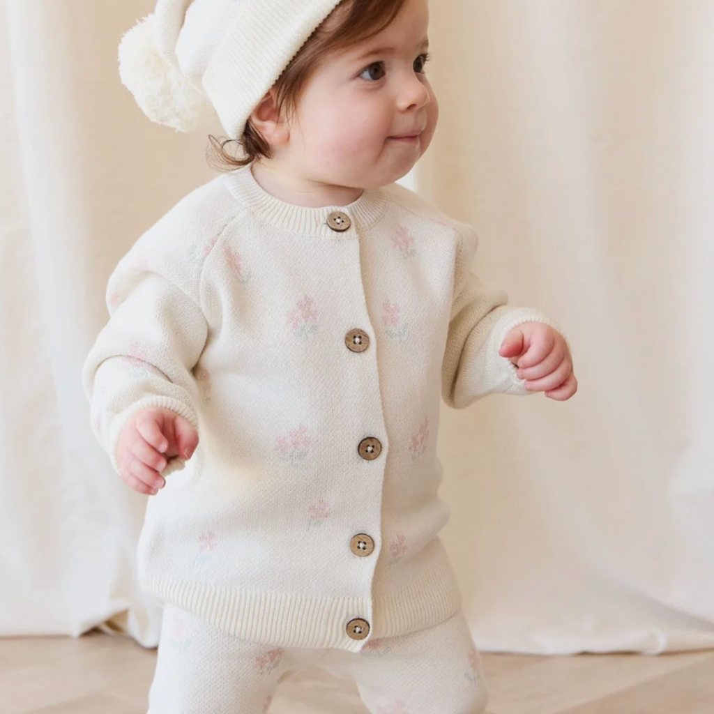 Meadow Cardigan in Larissa Egret - Little Kinfolk Boutique | Children's Clothing Regina, SK