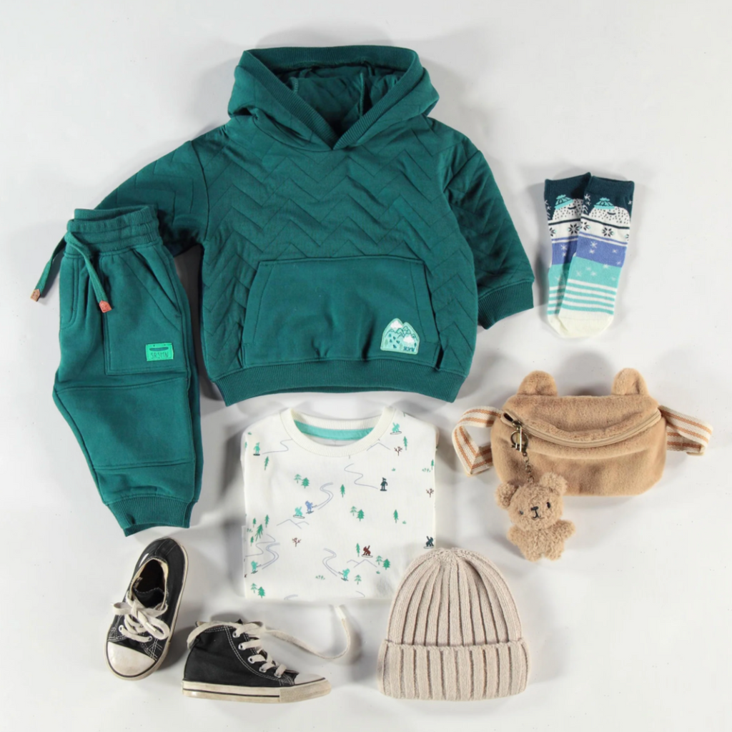 Teddy Teal Quilted Jersey Joggers - Little Kinfolk Boutique | Children's Clothing Regina, SK