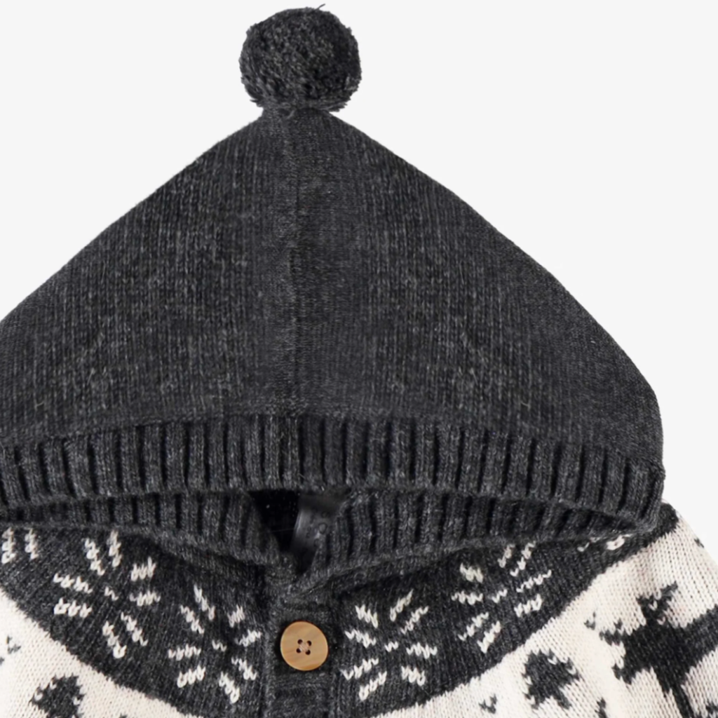 Tate Grey Knit Winter Cardigan with Pom - Little Kinfolk Boutique | Children's Clothing Regina, SK
