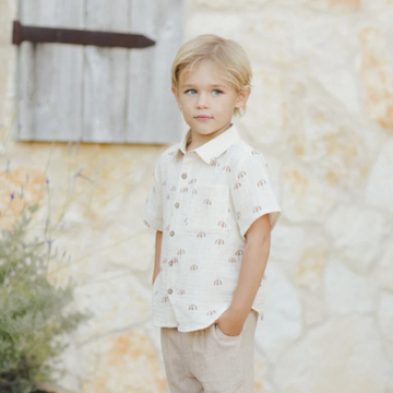 Umbrellas Collared Short Sleeve Shirt - Little Kinfolk Boutique | Children's Clothing Regina, SK