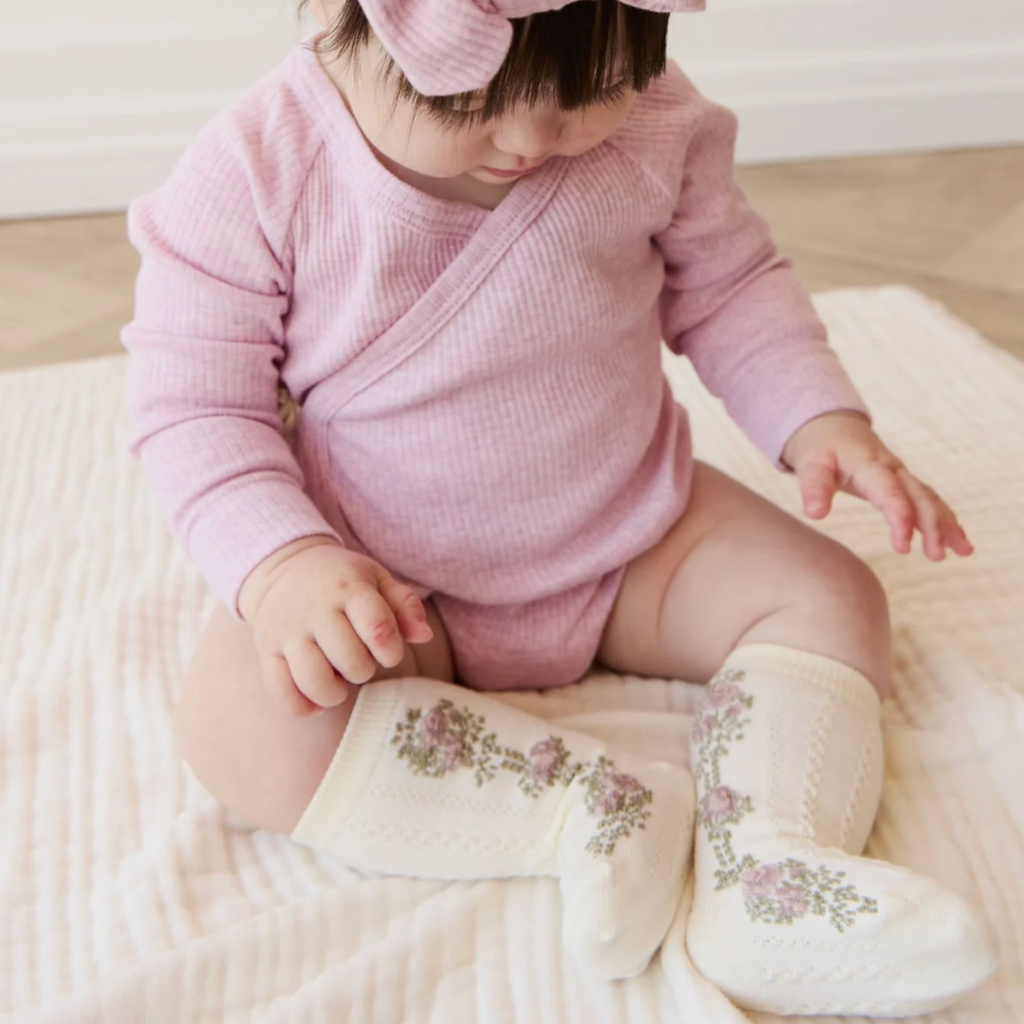 Tasha Floral Jacquard Sock in Egret - Little Kinfolk Boutique | Children's Clothing Regina, SK