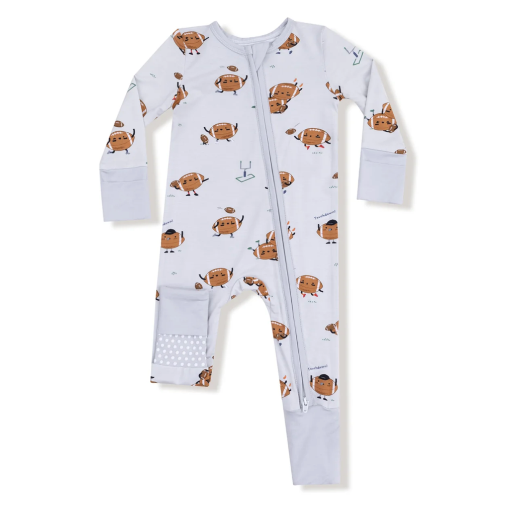 Footballs Playing Football Zipper Sleeper - Little Kinfolk Boutique | Children's Clothing Regina, SK