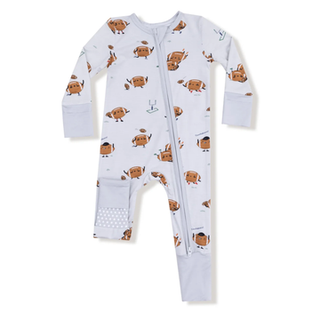 Footballs Playing Football Zipper Sleeper - Little Kinfolk Boutique | Children's Clothing Regina, SK