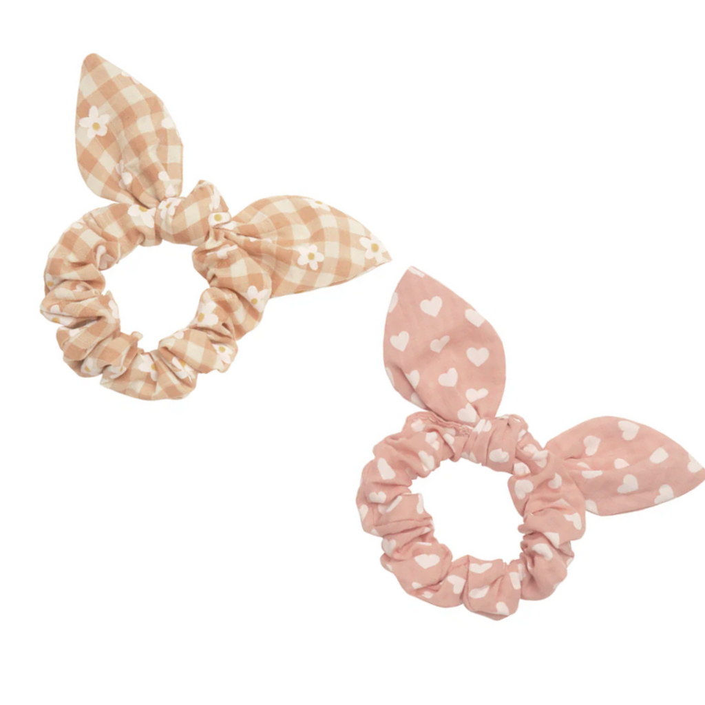 Daisy Gingham Bunny Ears 2 Pack Scrunchies - Little Kinfolk Boutique | Children's Clothing Regina, SK