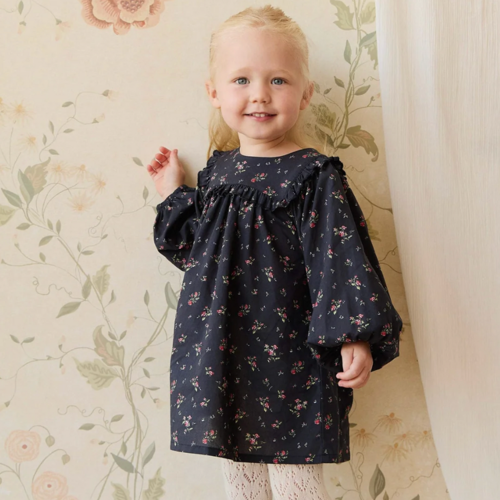Amira Dress in Bianca Black PRESALE - Little Kinfolk Boutique | Children's Clothing Regina, SK