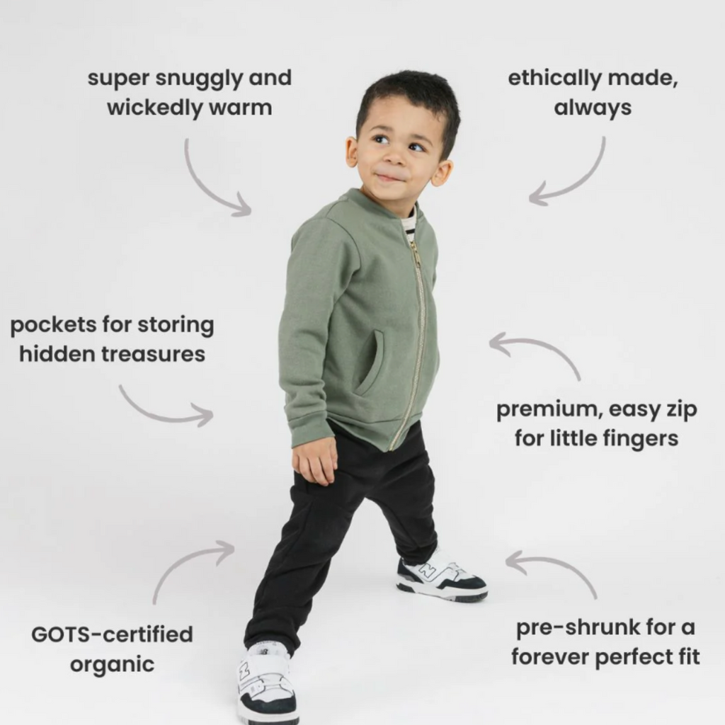 Mioche Organic Zip Up Bomber (2 Colours) - Little Kinfolk Boutique | Children's Clothing Regina, SK