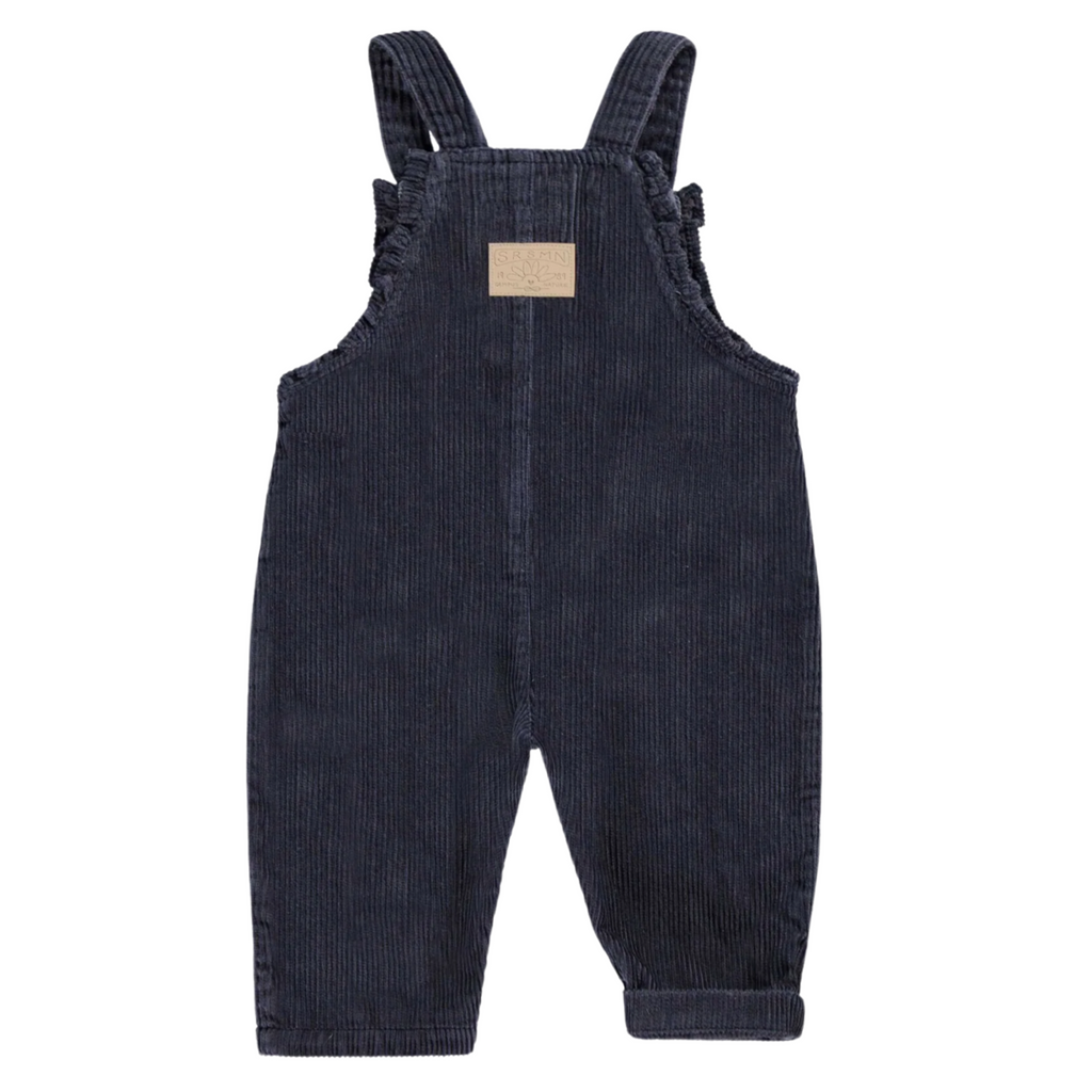 Navy Girl Ruffle Corduroy Overalls - Little Kinfolk Boutique | Children's Clothing Regina, SK