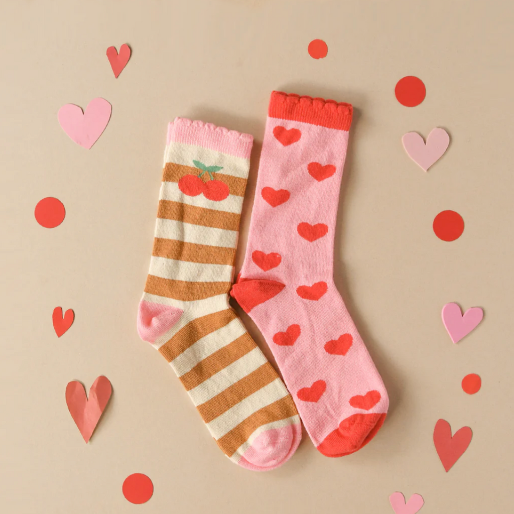 Stripy Cherry 2 Pack of Socks - Little Kinfolk Boutique | Children's Clothing Regina, SK