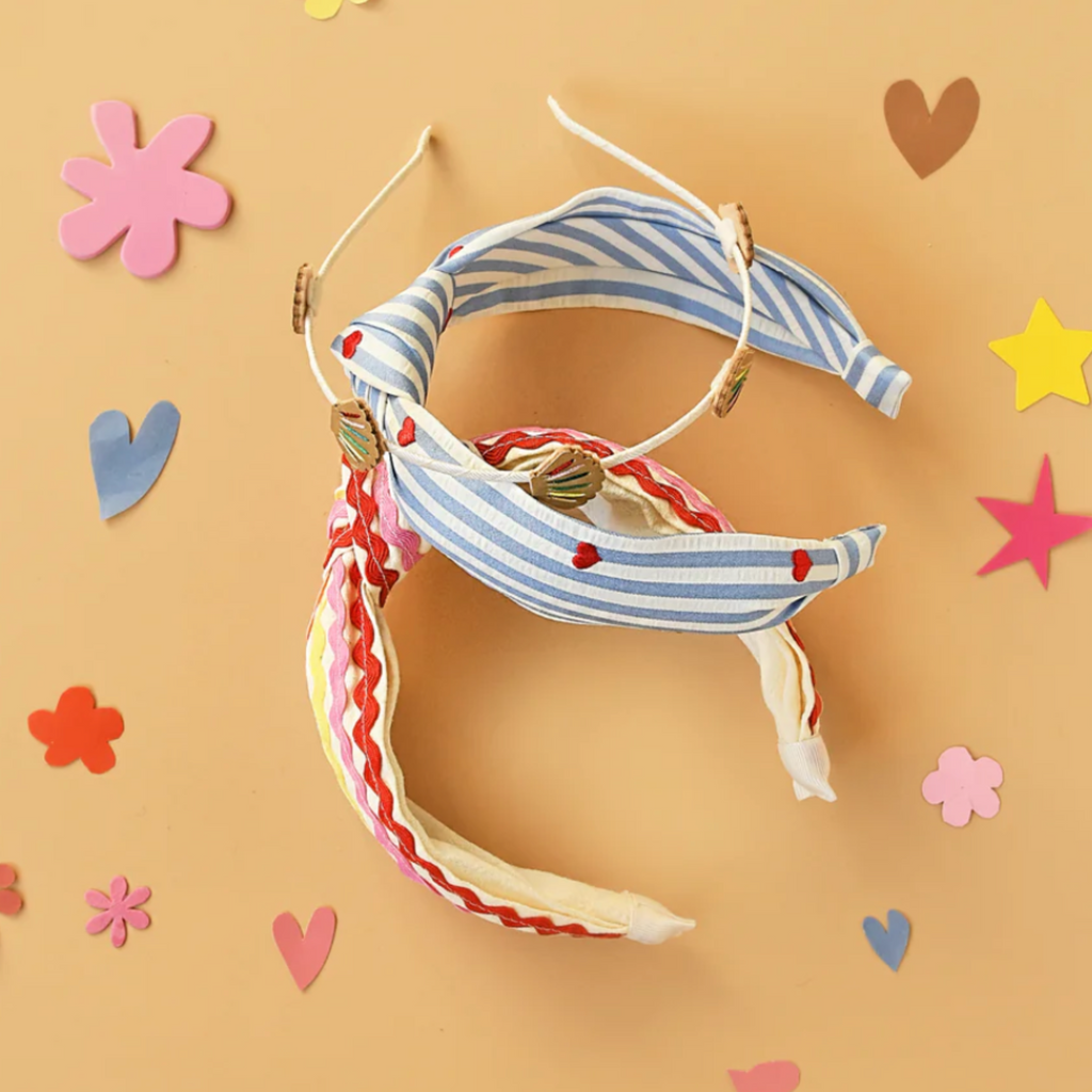 Stripy Embroidered Heart Knotted Headband - Little Kinfolk Boutique | Children's Clothing Regina, SK