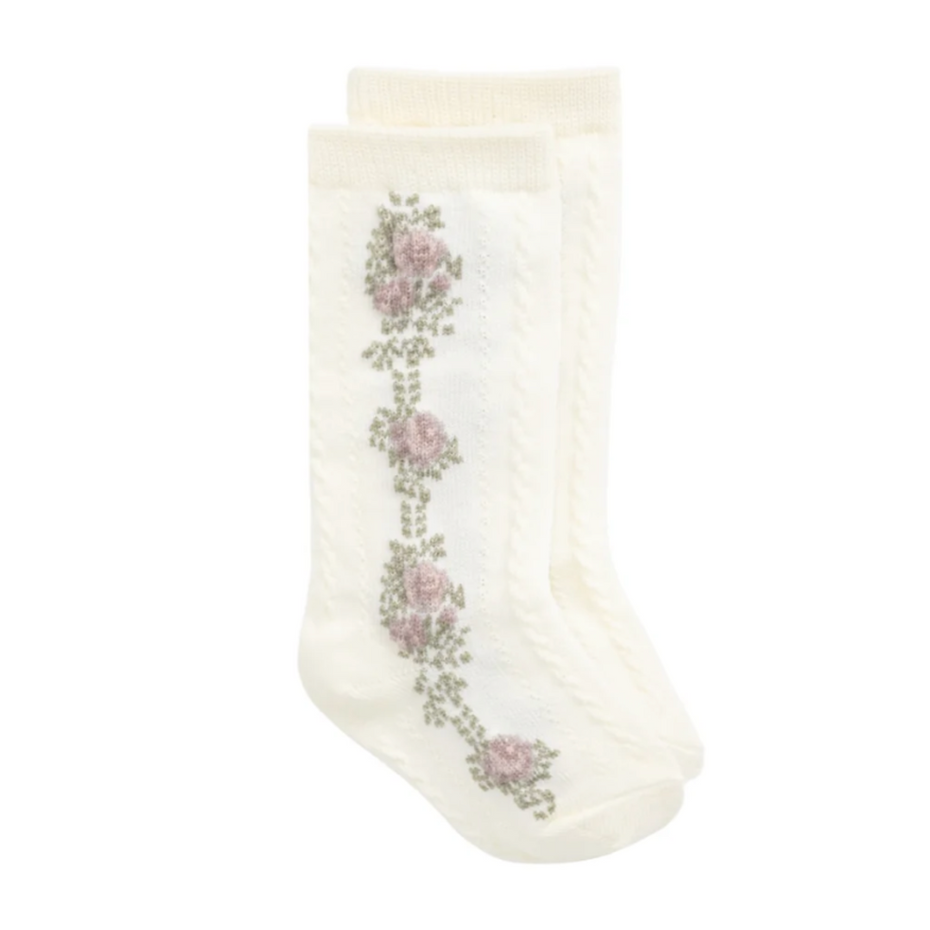 Tasha Floral Jacquard Sock in Egret - Little Kinfolk Boutique | Children's Clothing Regina, SK