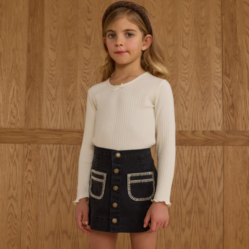Denver Washed Black Mini Skirt PRE-SALE - Little Kinfolk Boutique | Children's Clothing Regina, SK