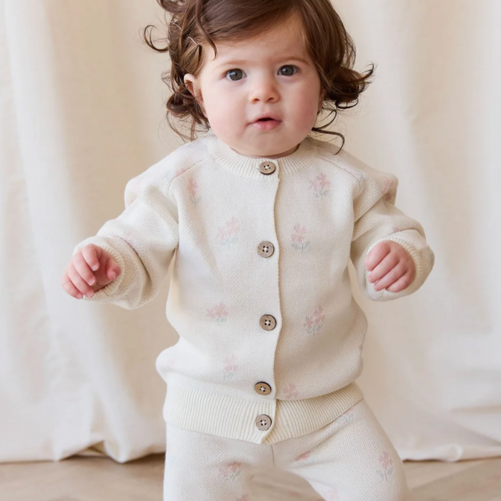 Meadow Cardigan in Larissa Egret - Little Kinfolk Boutique | Children's Clothing Regina, SK