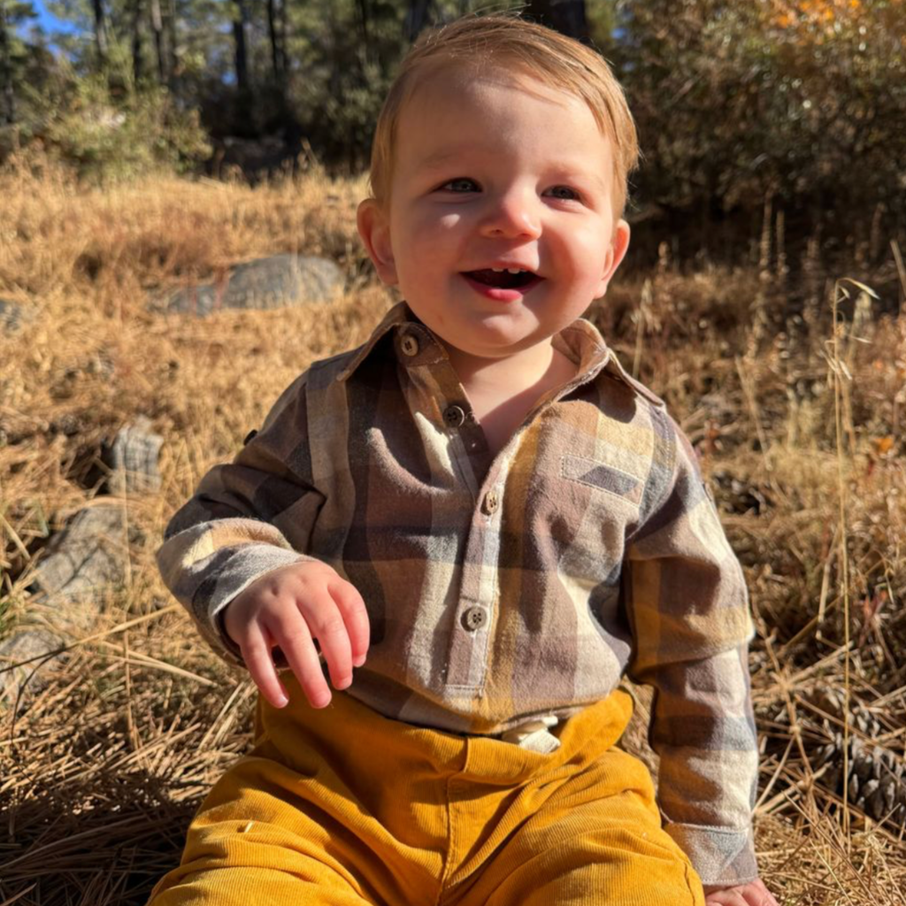 Jasper Plaid Button Up Onesie - Little Kinfolk Boutique | Children's Clothing Regina, SK