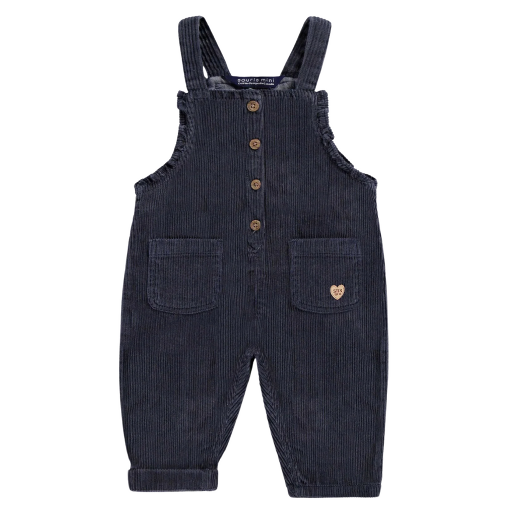 Navy Girl Ruffle Corduroy Overalls - Little Kinfolk Boutique | Children's Clothing Regina, SK