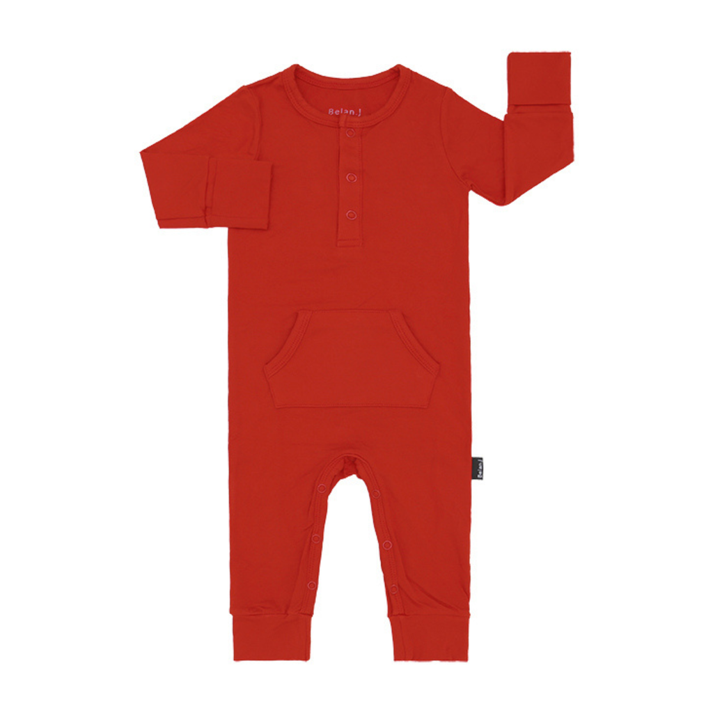 Santa Red Bamboo Long Sleeve Pocket Romper - Little Kinfolk Boutique | Children's Clothing Regina, SK