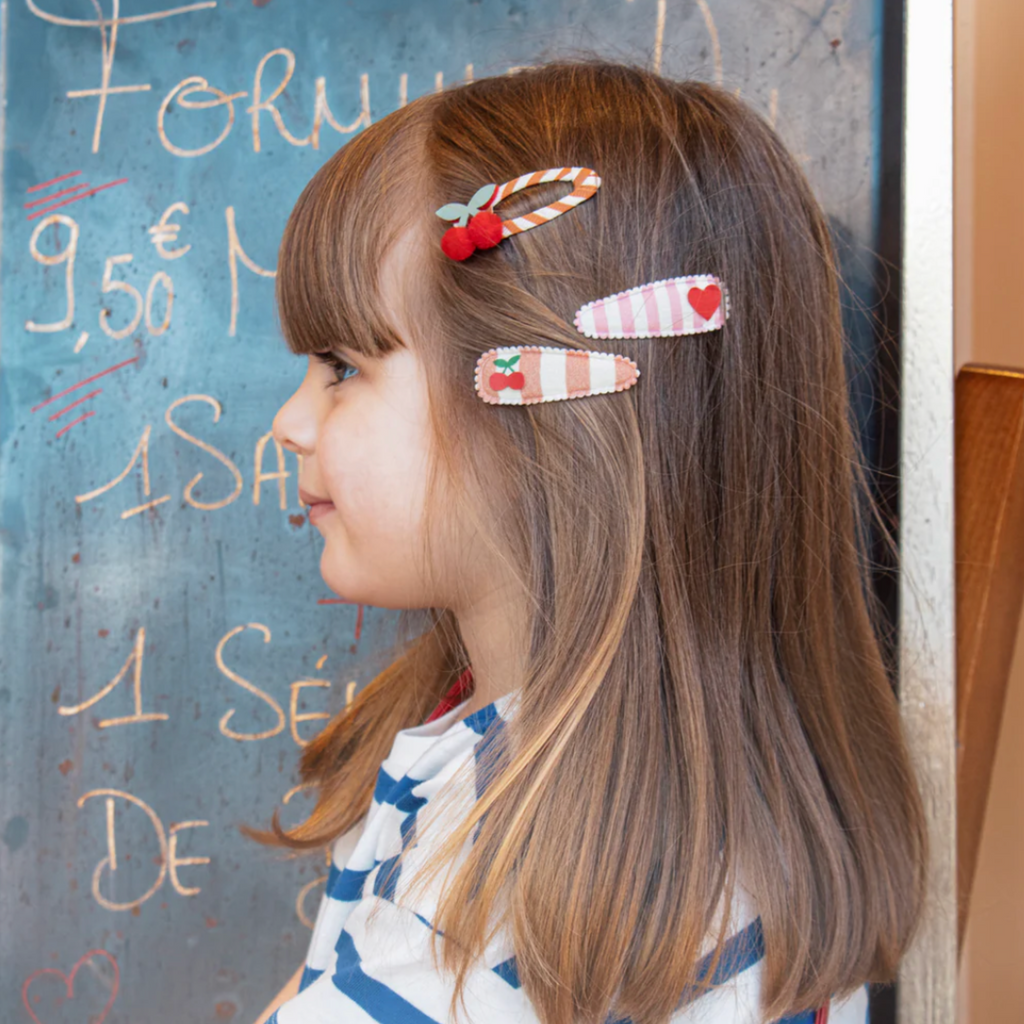 Stripy Cherry Clips - Little Kinfolk Boutique | Children's Clothing Regina, SK