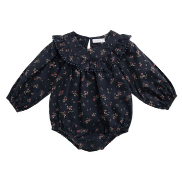 Malia Ruffle Playsuit in Bianca Black PRESALE - Little Kinfolk Boutique | Children's Clothing Regina, SK