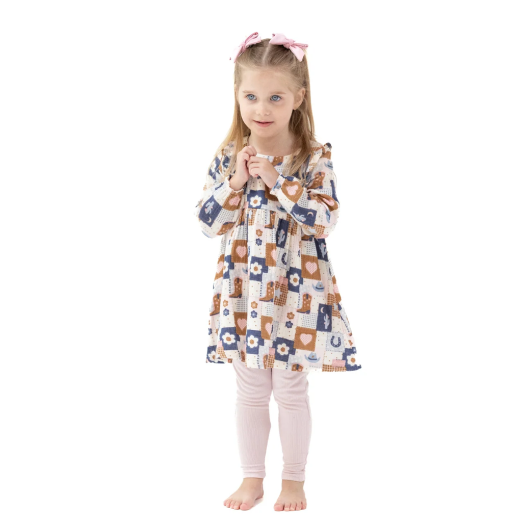 Patchwork Cowgirl Dress & Ribbed Legging - Little Kinfolk Boutique | Children's Clothing Regina, SK