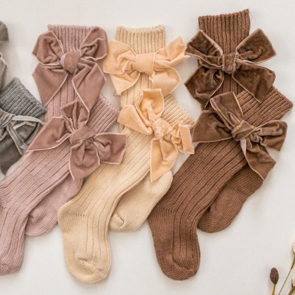 Lou & Bear Knee High Ribbed Socks With Velvet Bows - Little Kinfolk Boutique | Children's Clothing Regina, SK