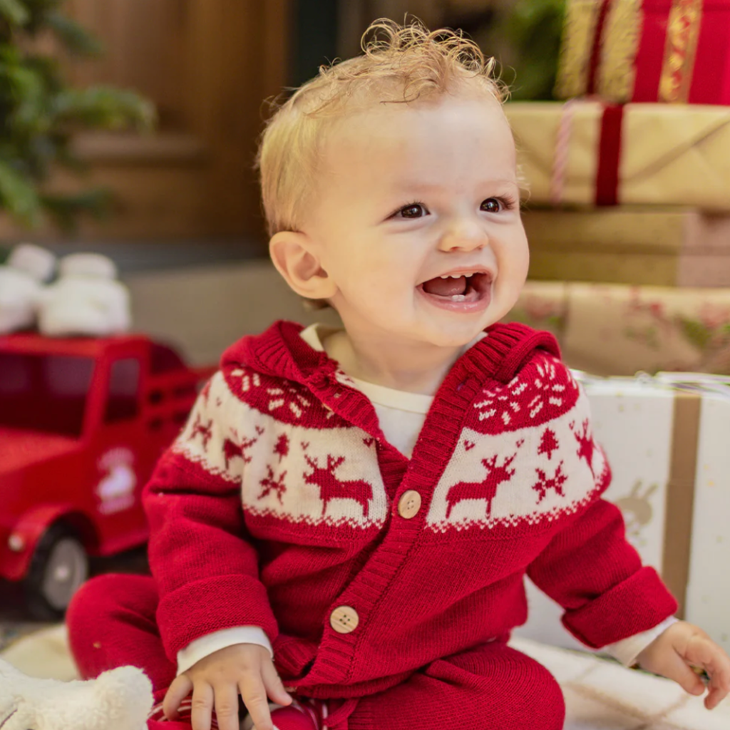 Nate Red Knit Winter Cardigan with Pom - Little Kinfolk Boutique | Children's Clothing Regina, SK