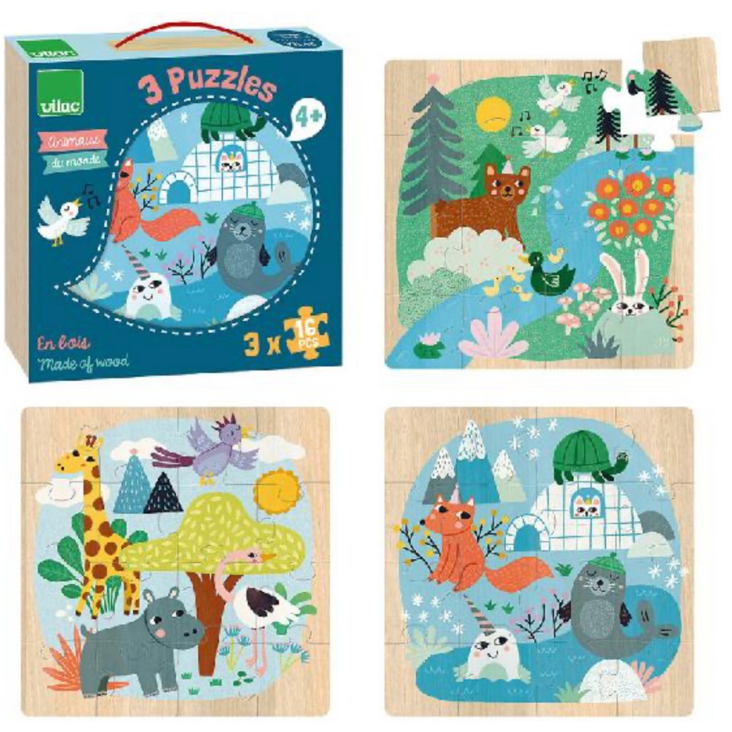 Animals of the World 3 x 16 piece Puzzles - Little Kinfolk Boutique | Children's Clothing Regina, SK