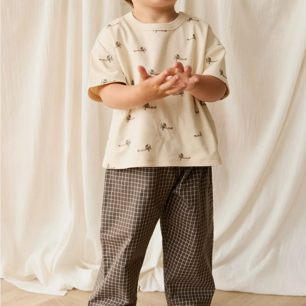 Kingston Pant in Coffee Grid PRESALE - Little Kinfolk Boutique | Children's Clothing Regina, SK