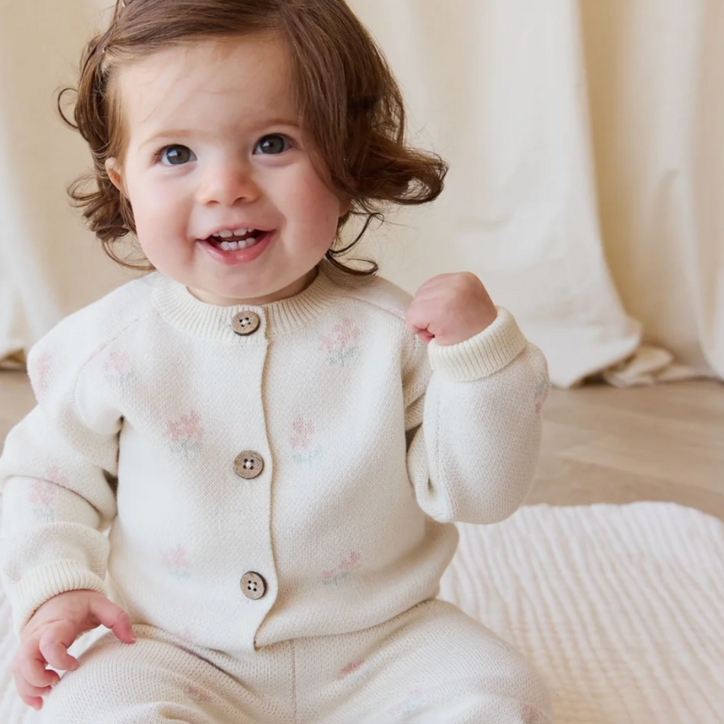Meadow Cardigan in Larissa Egret - Little Kinfolk Boutique | Children's Clothing Regina, SK