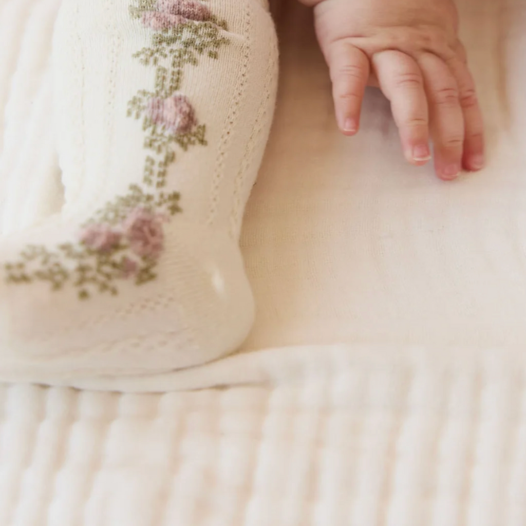 Tasha Floral Jacquard Sock in Egret - Little Kinfolk Boutique | Children's Clothing Regina, SK