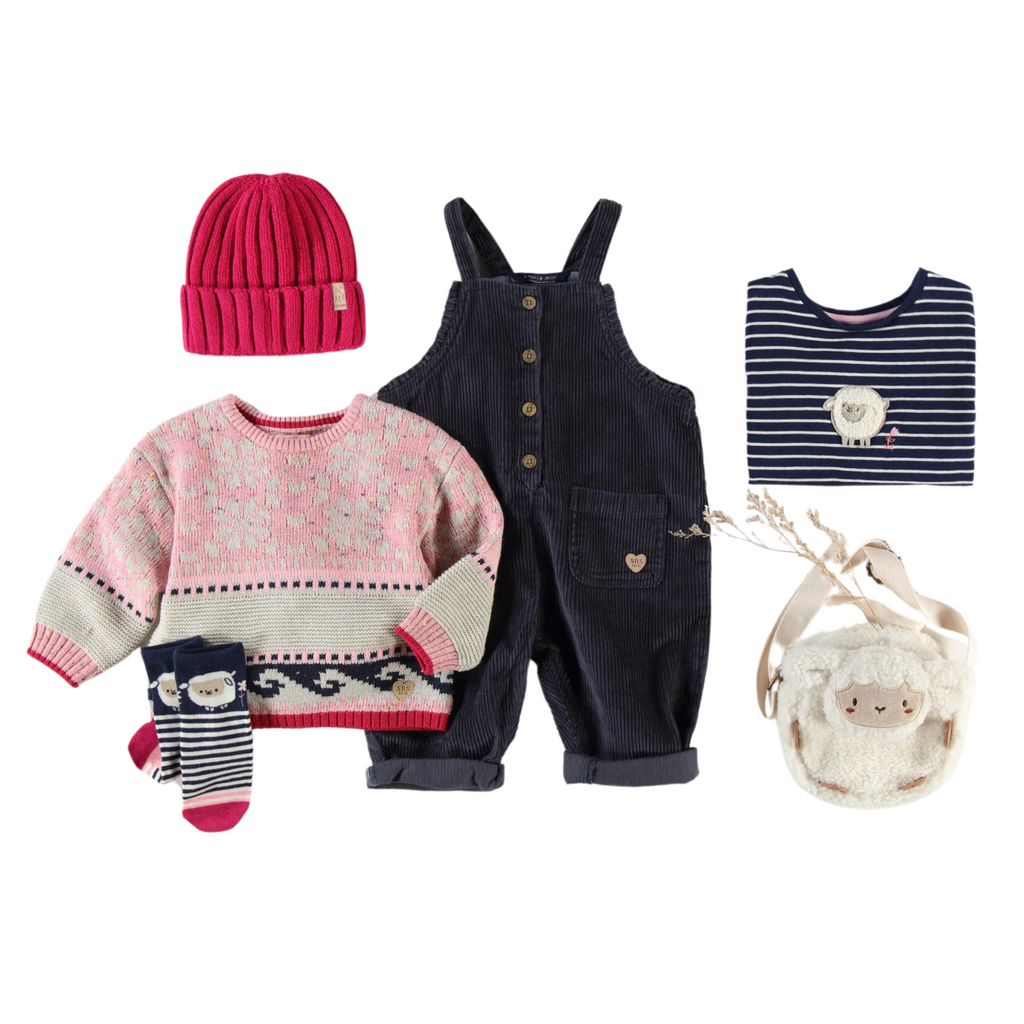 Navy Girl Ruffle Corduroy Overalls - Little Kinfolk Boutique | Children's Clothing Regina, SK
