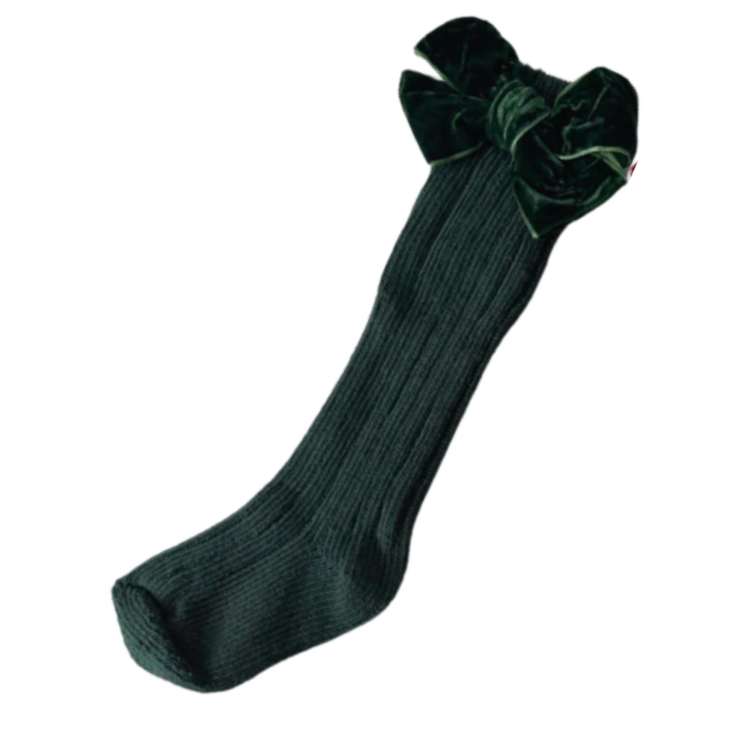 Lou & Bear Knee High Ribbed Socks With Velvet Bows - Little Kinfolk Boutique | Children's Clothing Regina, SK