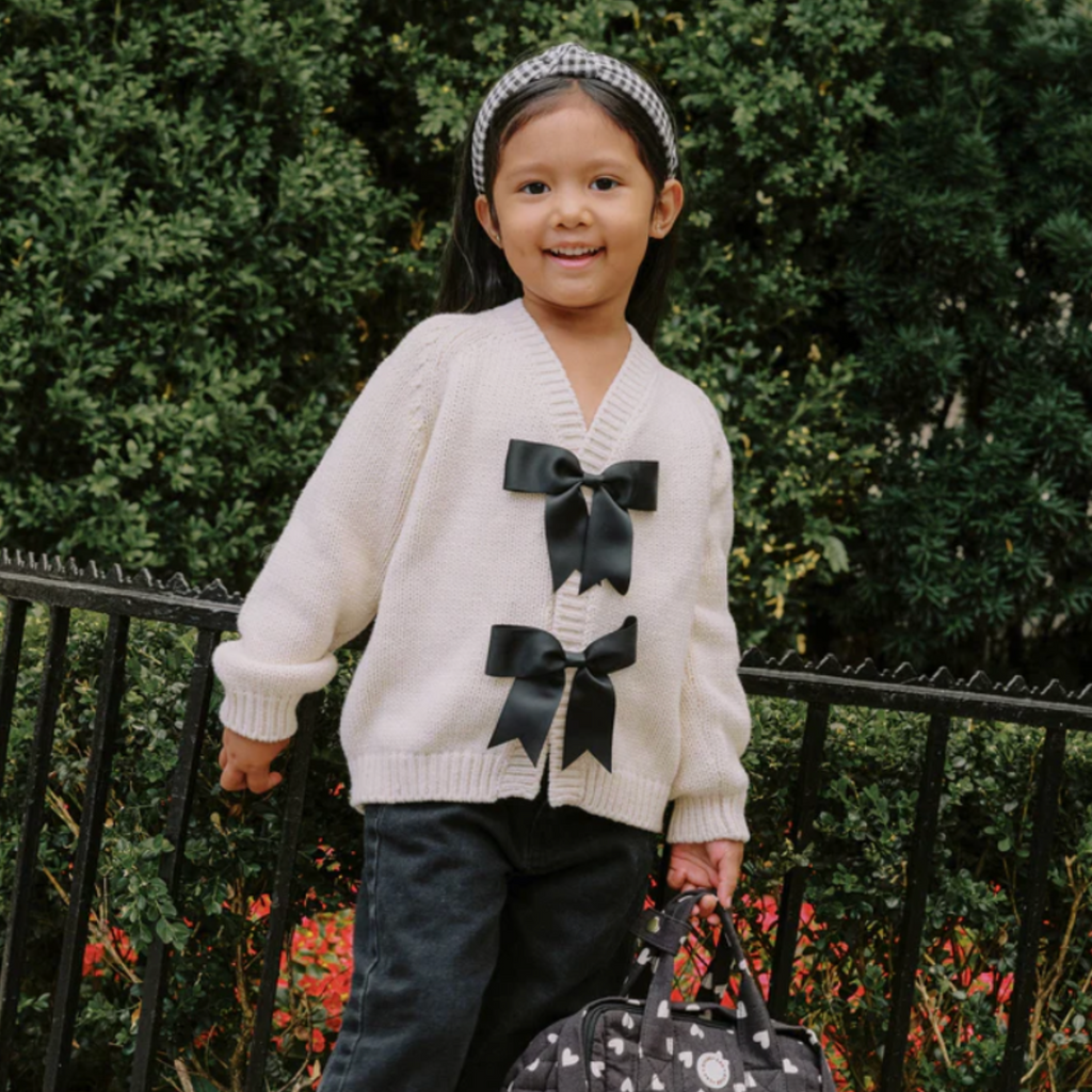 Bobby Bow Cardigan PRE-SALE - Little Kinfolk Boutique | Children's Clothing Regina, SK