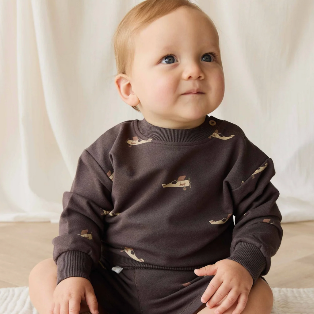 Peyton Sweatshirt in Pilot Plans Bistre PRESALE - Little Kinfolk Boutique | Children's Clothing Regina, SK