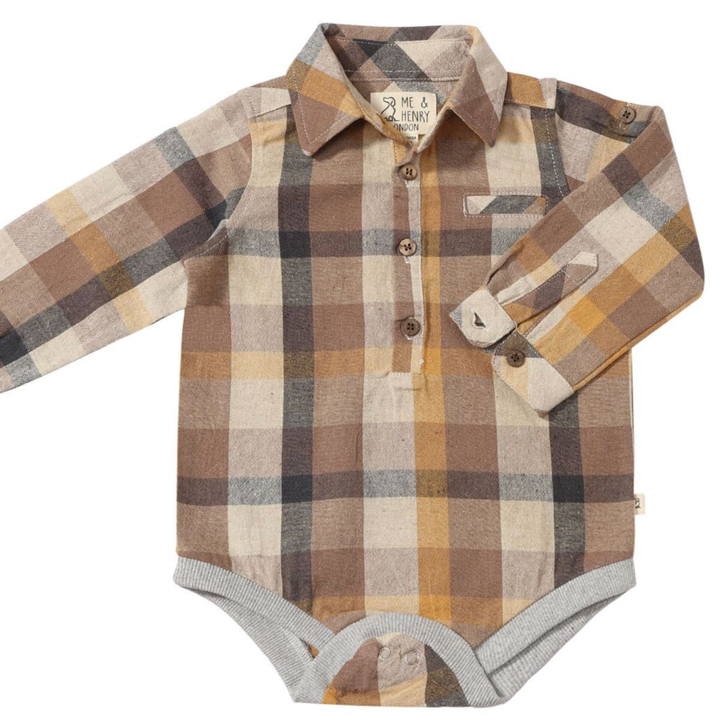 Jasper Plaid Button Up Onesie - Little Kinfolk Boutique | Children's Clothing Regina, SK