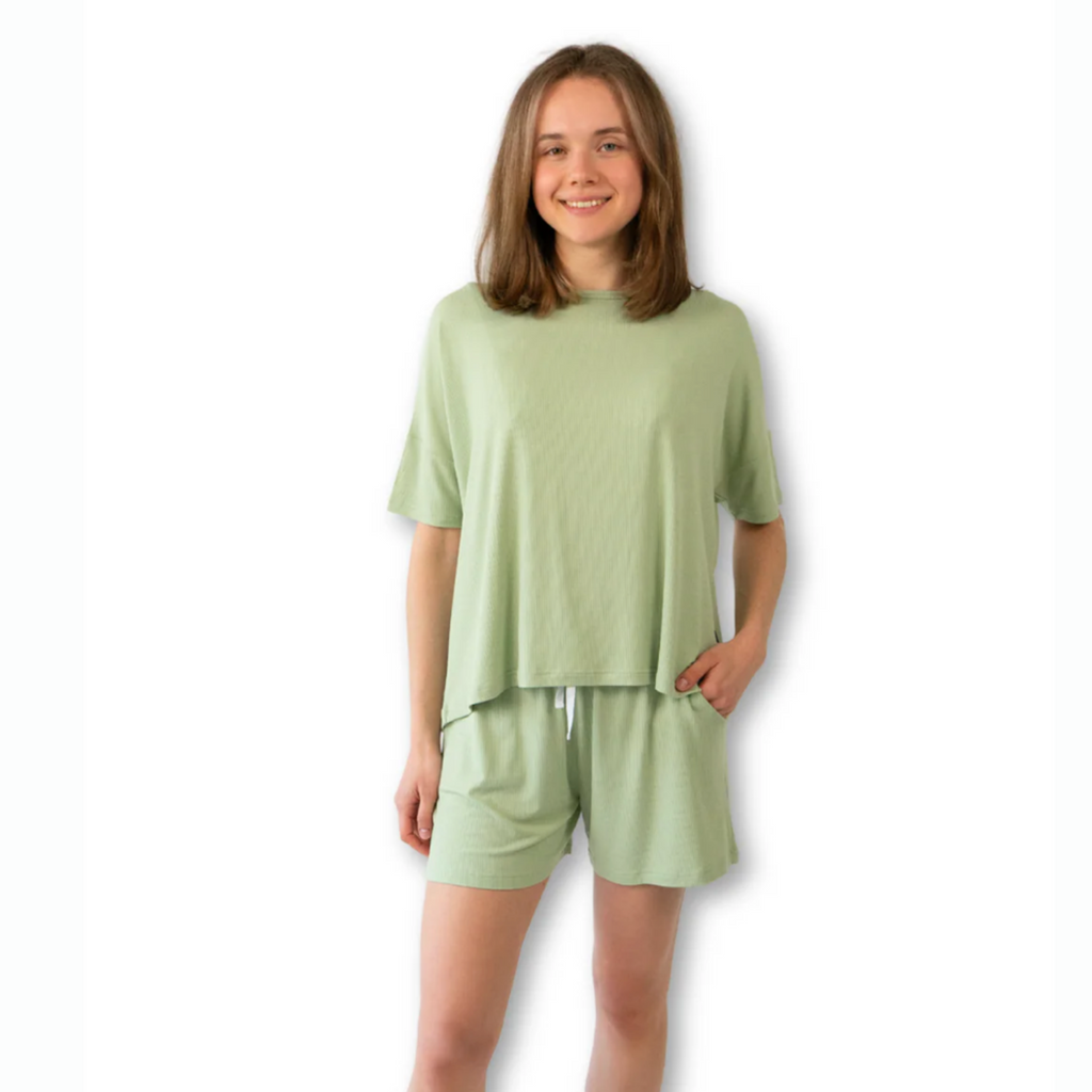 Women's Bamboo Short & Tee Misty Sage Set - Little Kinfolk Boutique | Children's Clothing Regina, SK