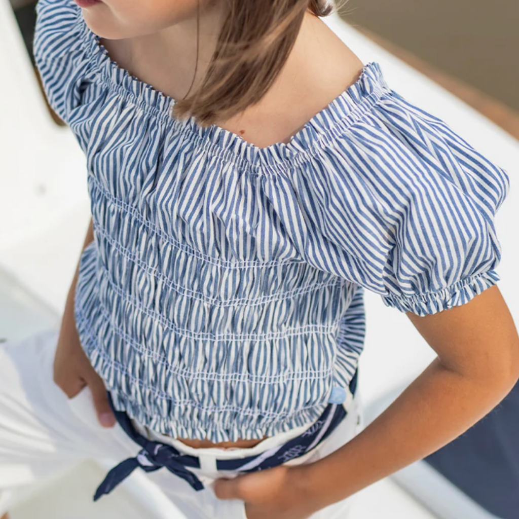 Claire Stripped Ruched Top - Little Kinfolk Boutique | Children's Clothing Regina, SK