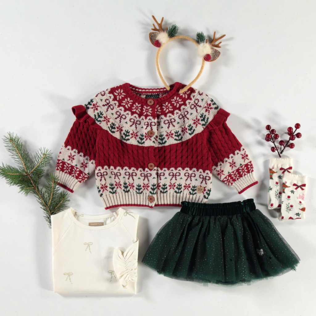 Camdyn Bow Print Holiday Top - Little Kinfolk Boutique | Children's Clothing Regina, SK