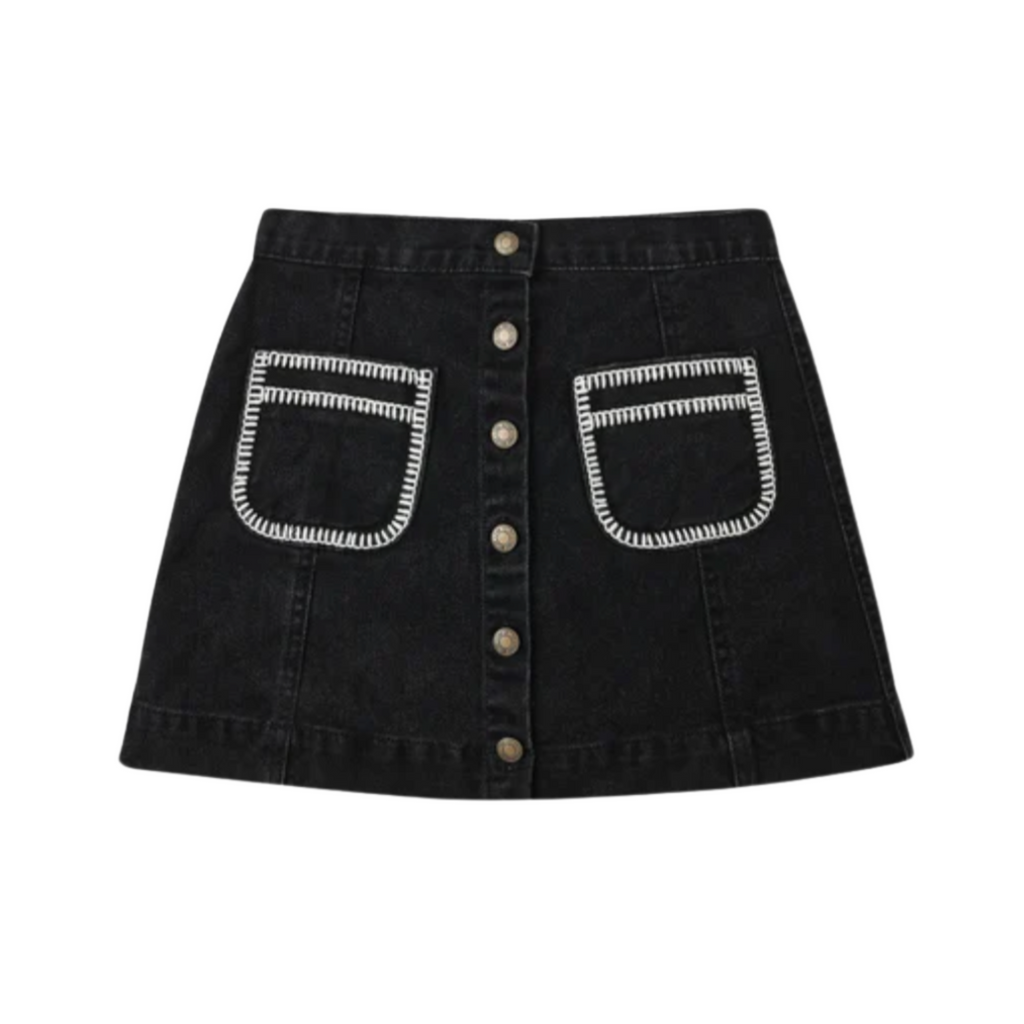 Denver Washed Black Mini Skirt PRE-SALE - Little Kinfolk Boutique | Children's Clothing Regina, SK