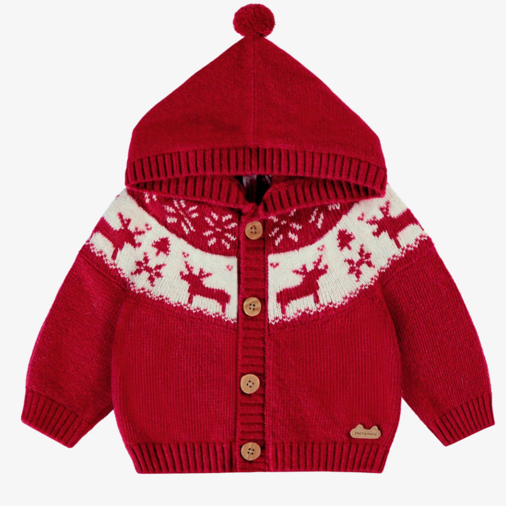 Nate Red Knit Winter Cardigan with Pom - Little Kinfolk Boutique | Children's Clothing Regina, SK