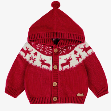 Nate Red Knit Winter Cardigan with Pom - Little Kinfolk Boutique | Children's Clothing Regina, SK