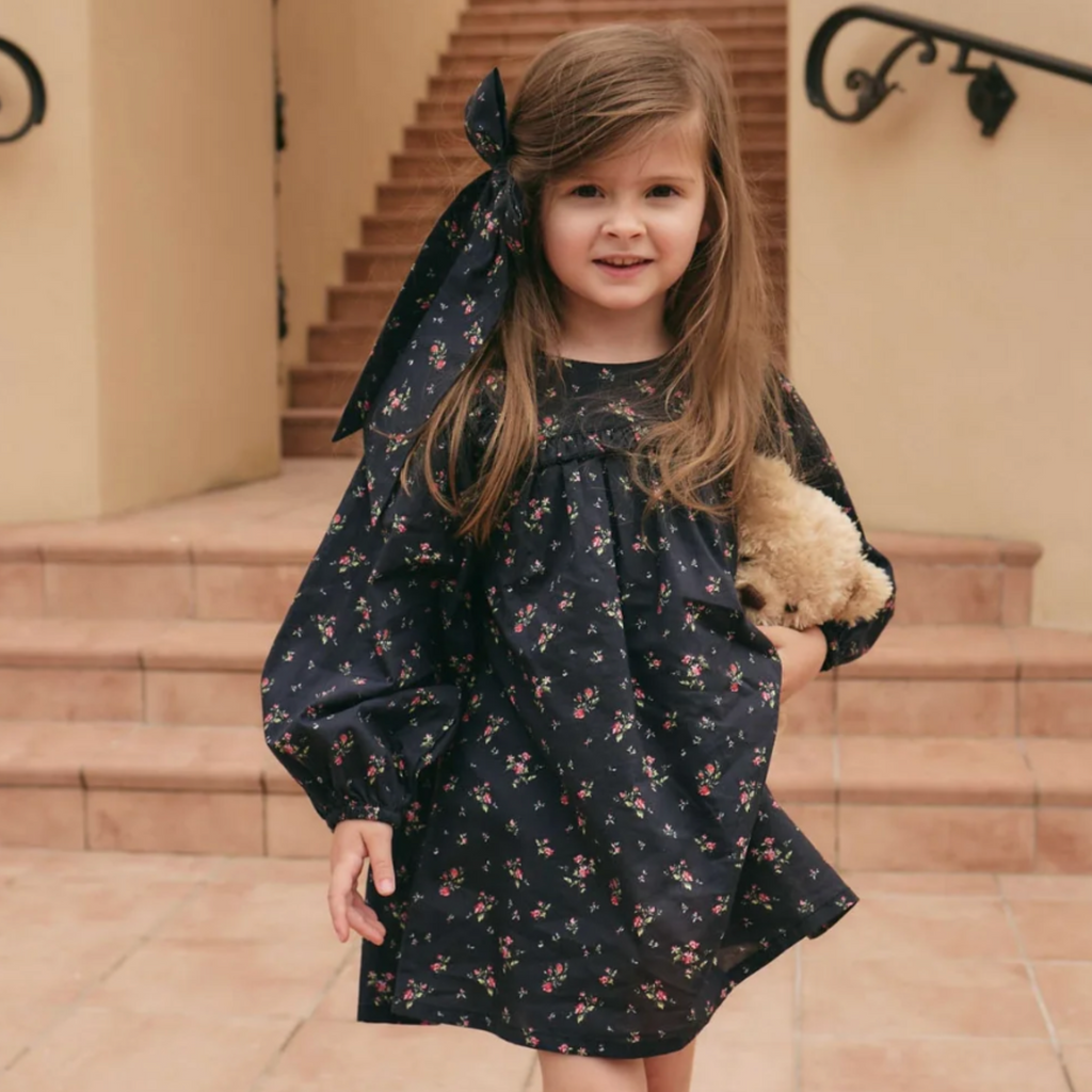 Amira Dress in Bianca Black PRESALE - Little Kinfolk Boutique | Children's Clothing Regina, SK