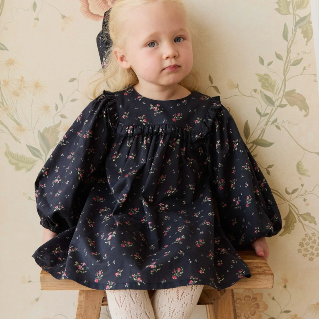 Amira Dress in Bianca Black PRESALE - Little Kinfolk Boutique | Children's Clothing Regina, SK