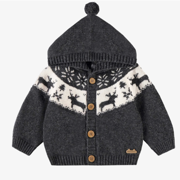 Tate Grey Knit Winter Cardigan with Pom - Little Kinfolk Boutique | Children's Clothing Regina, SK
