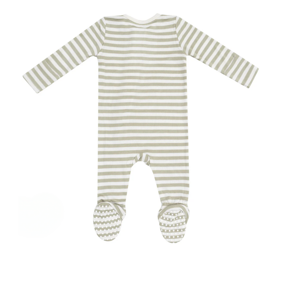 Sage Stripe Ribbed Zipper Sleeper - Little Kinfolk Boutique | Children's Clothing Regina, SK