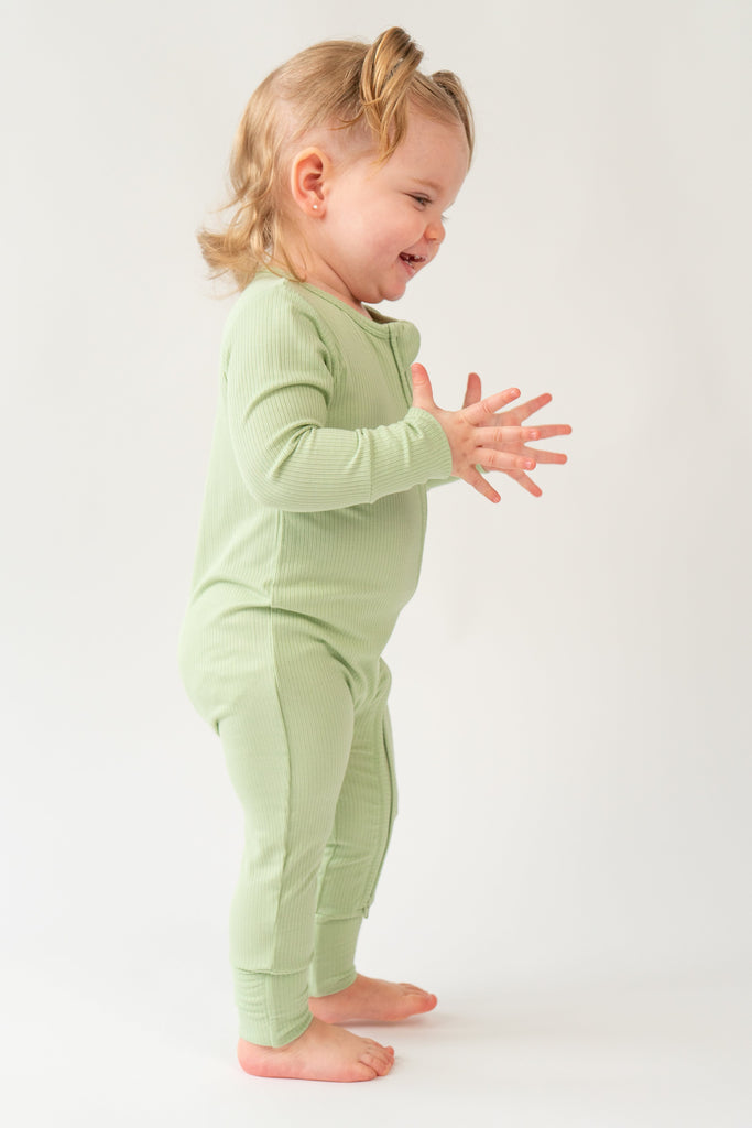 Misty Sage Ribbed Sleeper - Little Kinfolk Boutique | Children's Clothing Regina, SK