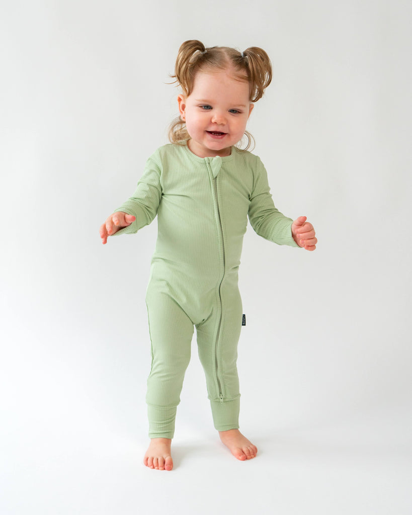 Misty Sage Ribbed Sleeper - Little Kinfolk Boutique | Children's Clothing Regina, SK