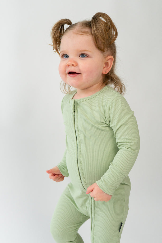 Misty Sage Ribbed Sleeper - Little Kinfolk Boutique | Children's Clothing Regina, SK