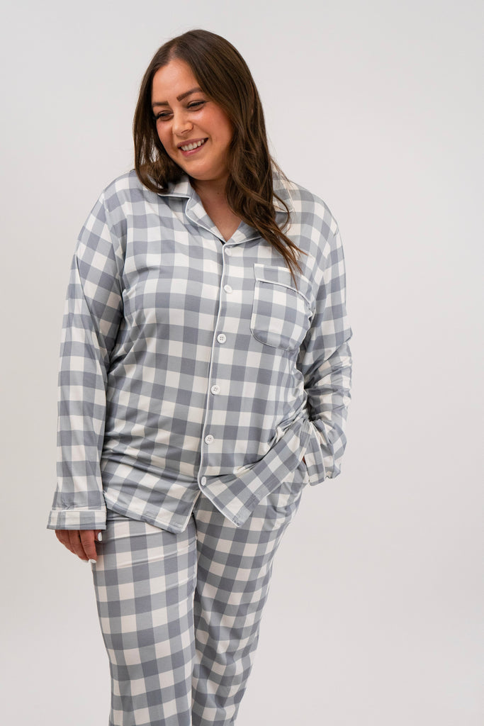Denim Plaid Mom Classic L/S PJ Set - Little Kinfolk Boutique | Children's Clothing Regina, SK