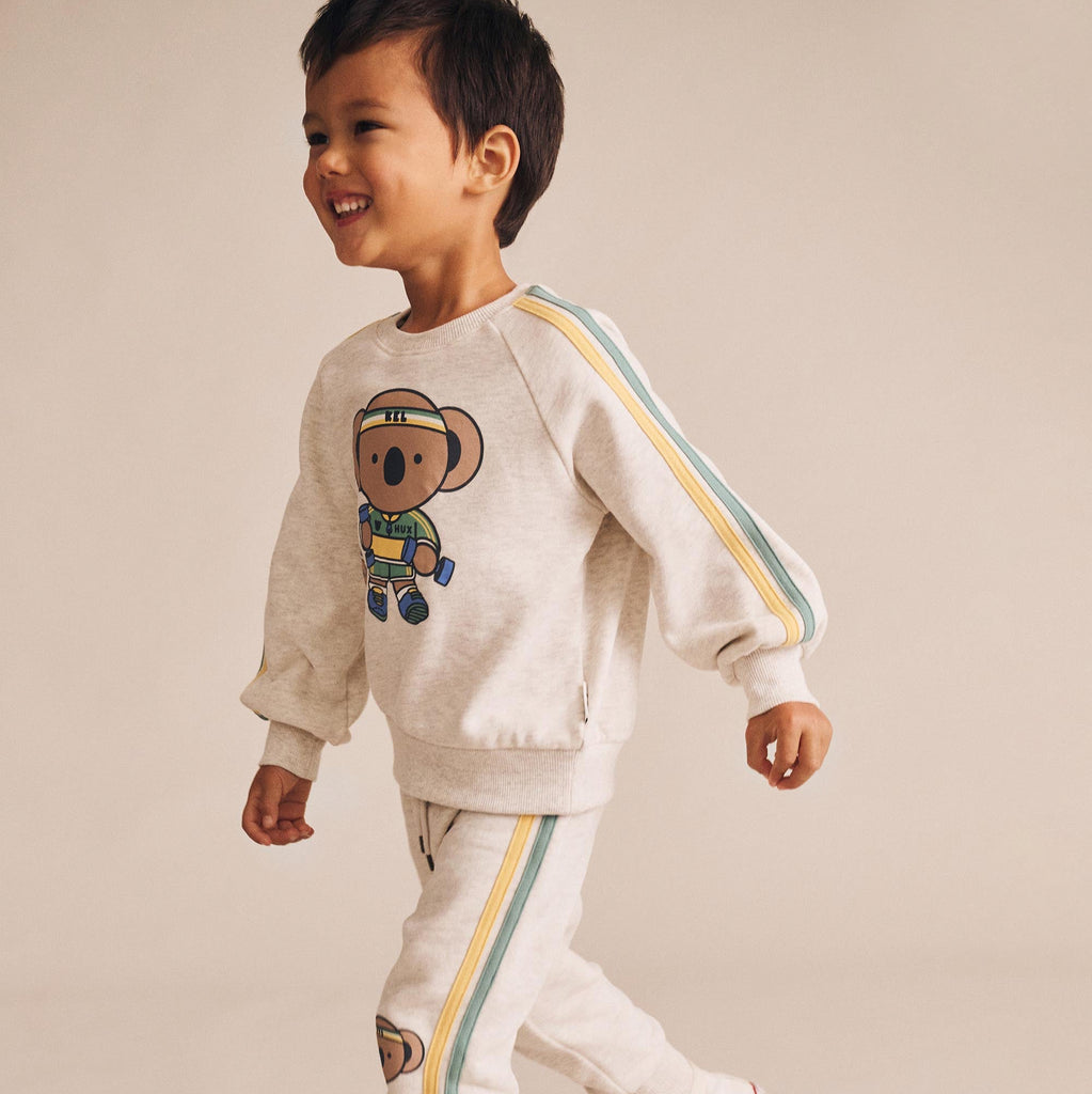 Sporty Kel Koala Hux Baby Sweatshirt - Little Kinfolk Boutique | Children's Clothing Regina, SK
