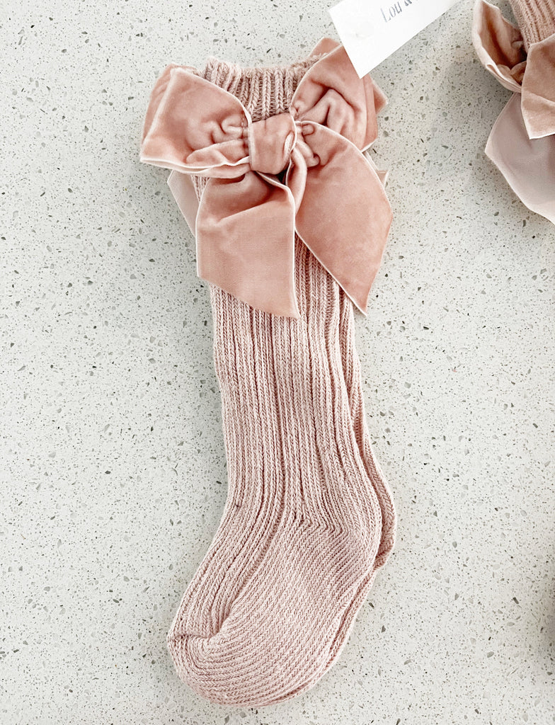Lou & Bear Knee High Ribbed Socks With Velvet Bows - Little Kinfolk Boutique | Children's Clothing Regina, SK